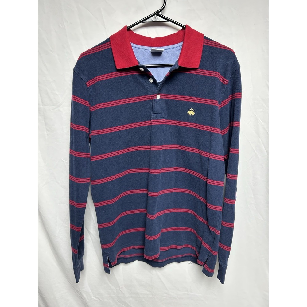 Brooks Brothers Long Sleeve Polo Rugby Shirt Navy Blue Red Stripes Ivy League M